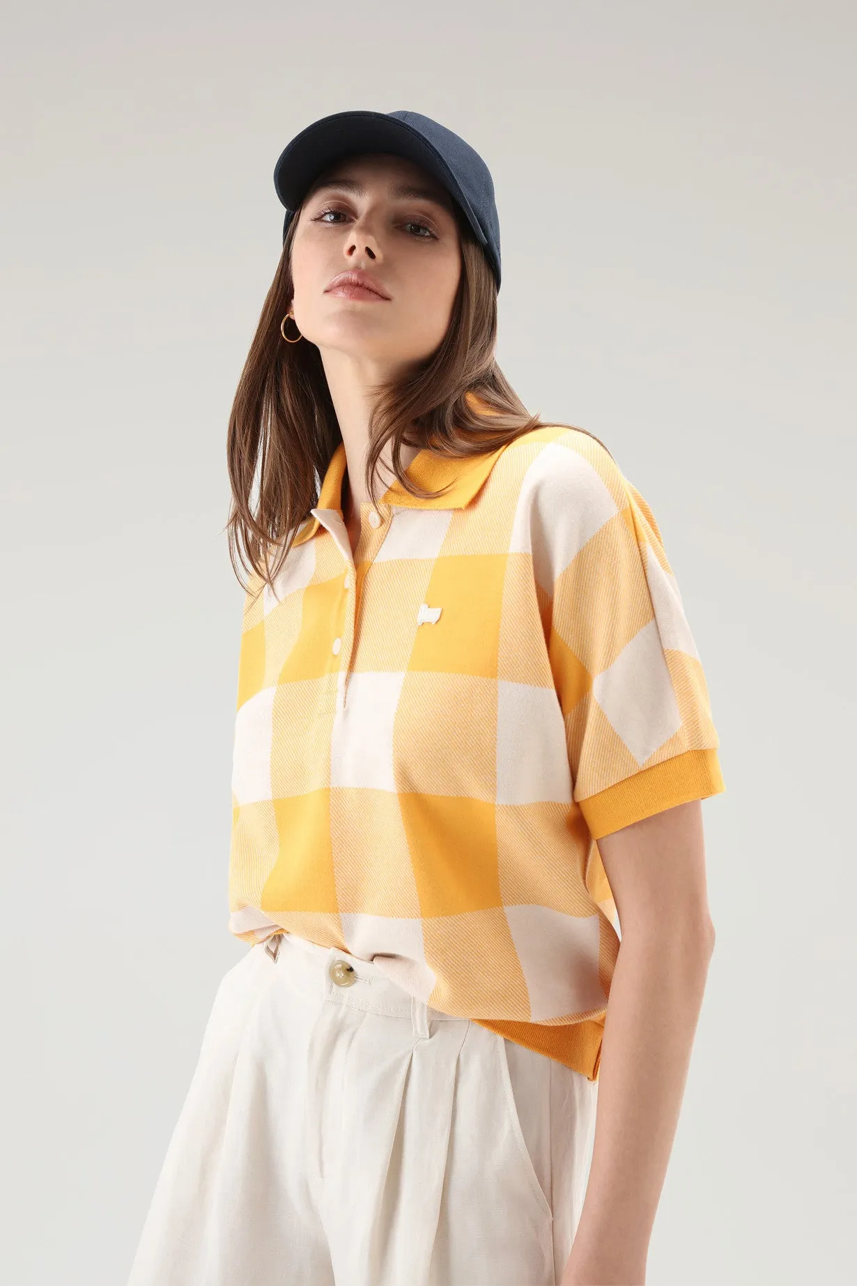 American Check Polo in Yarn-Dyed Stretch Cotton Blend FIRE YELLOW BUFFALO
