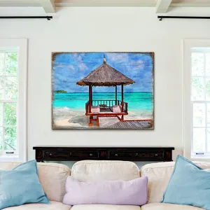 Beach Cabana Wood Wooden Coastal Wall Art by Nature Wonders - Coastal Sea-Life Décor - 95270B