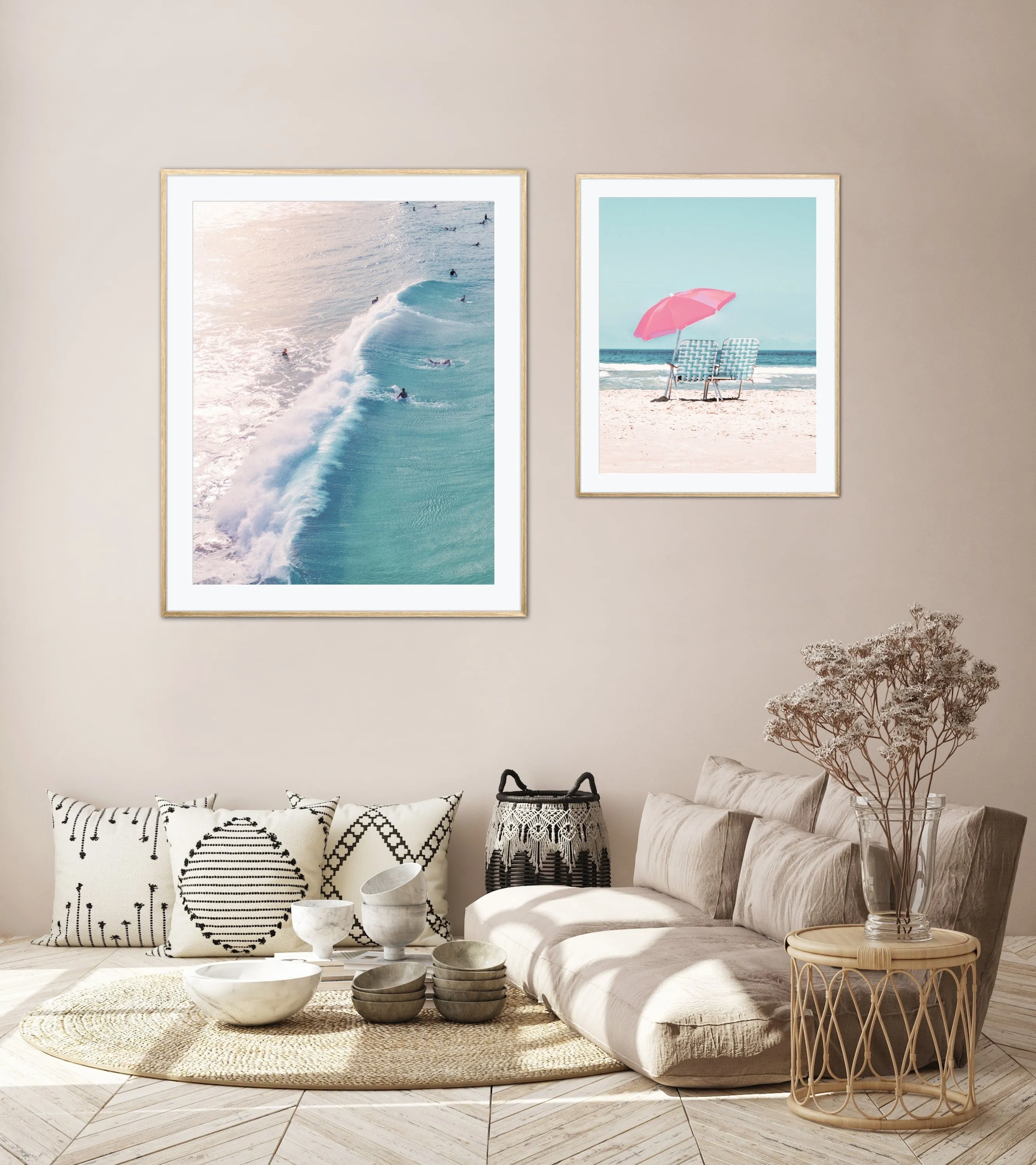 Beach Picture Set Of Two PRINTABLE WALL ART, Aerial Ocean Print, Coastal Wall Art, Pastel Beach Print, Blue Decor, Digital Download, Coastal Print Set, Surf Poster