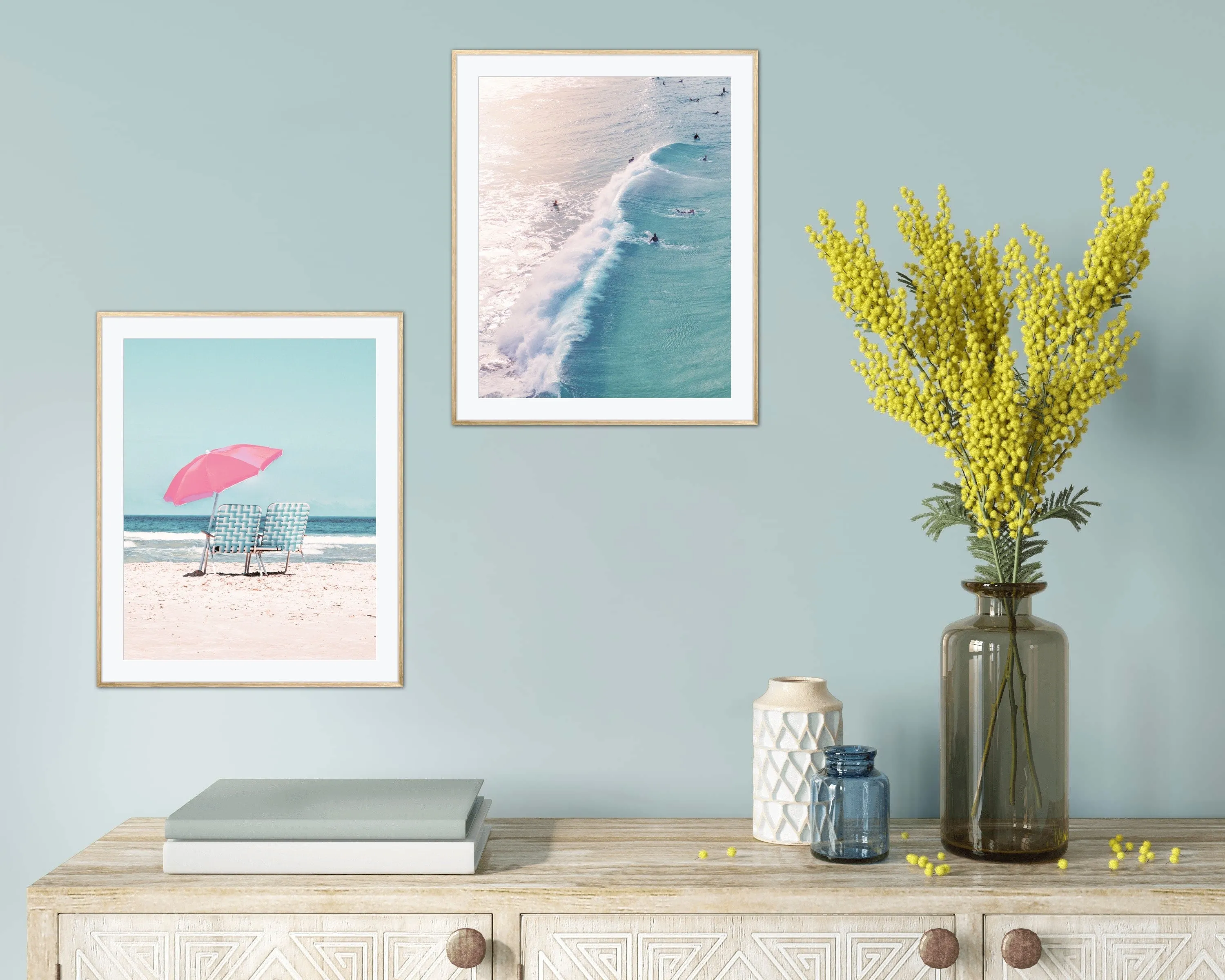 Beach Picture Set Of Two PRINTABLE WALL ART, Aerial Ocean Print, Coastal Wall Art, Pastel Beach Print, Blue Decor, Digital Download, Coastal Print Set, Surf Poster