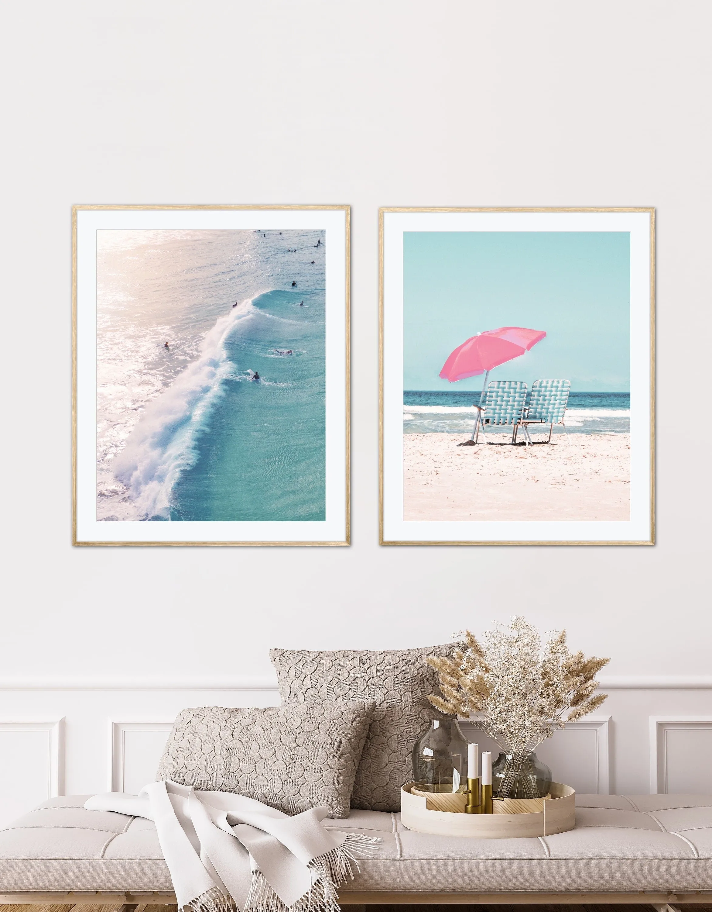 Beach Picture Set Of Two PRINTABLE WALL ART, Aerial Ocean Print, Coastal Wall Art, Pastel Beach Print, Blue Decor, Digital Download, Coastal Print Set, Surf Poster