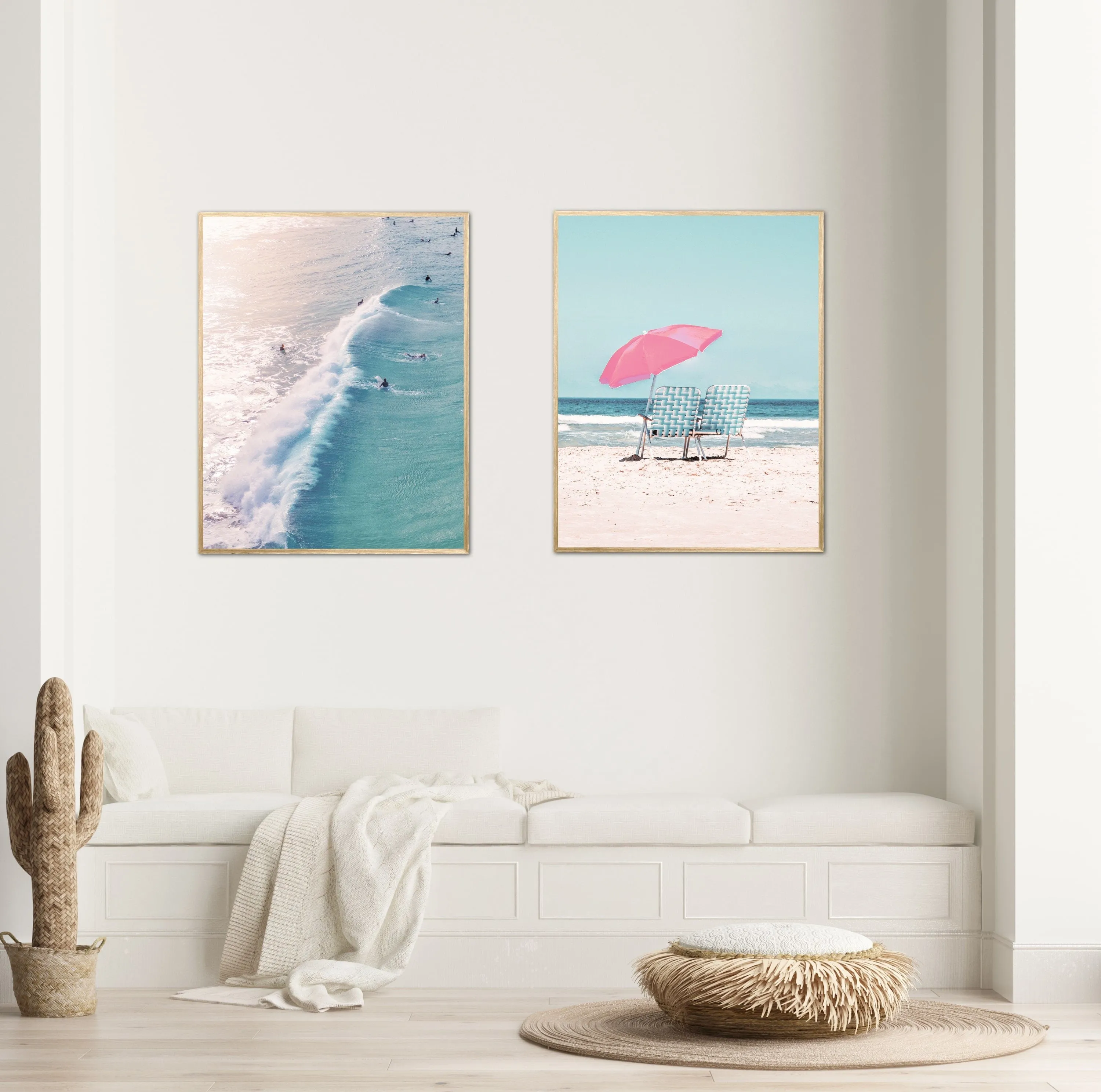 Beach Picture Set Of Two PRINTABLE WALL ART, Aerial Ocean Print, Coastal Wall Art, Pastel Beach Print, Blue Decor, Digital Download, Coastal Print Set, Surf Poster