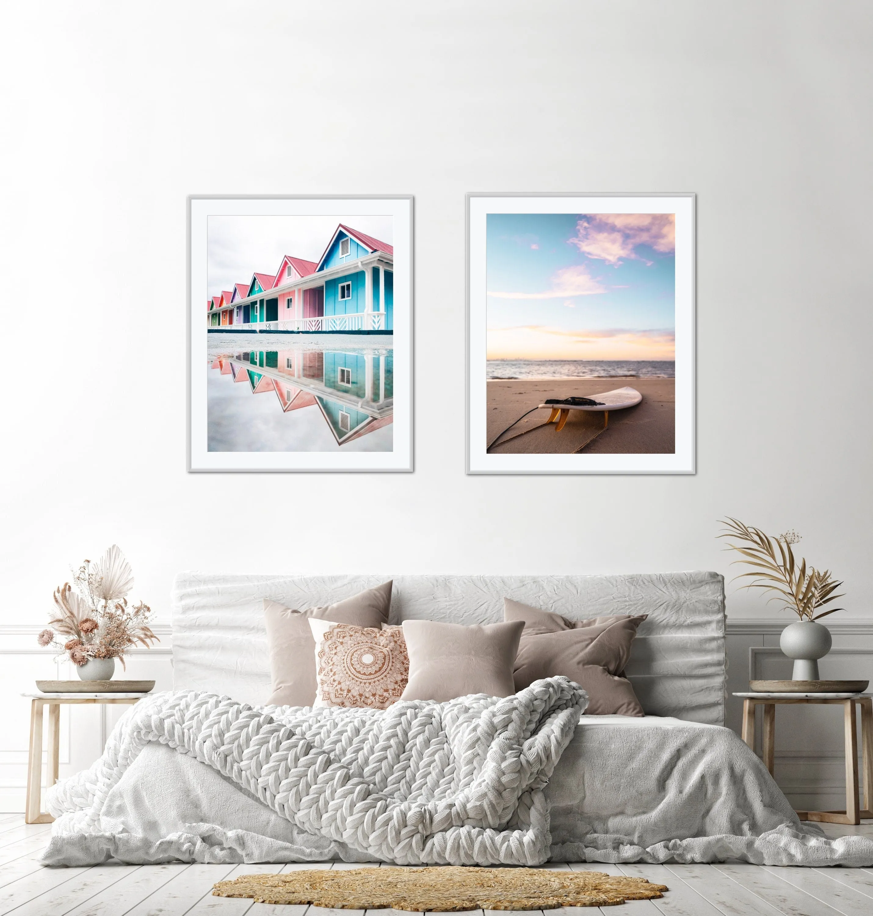Beach Set Of 3 Tropical Prints INSTANT DOWNLOAD Art Prints, Coastal Wall Art, Pink Blue Beach Wall Art, Surfboard Print, Surfing Poster Pastel