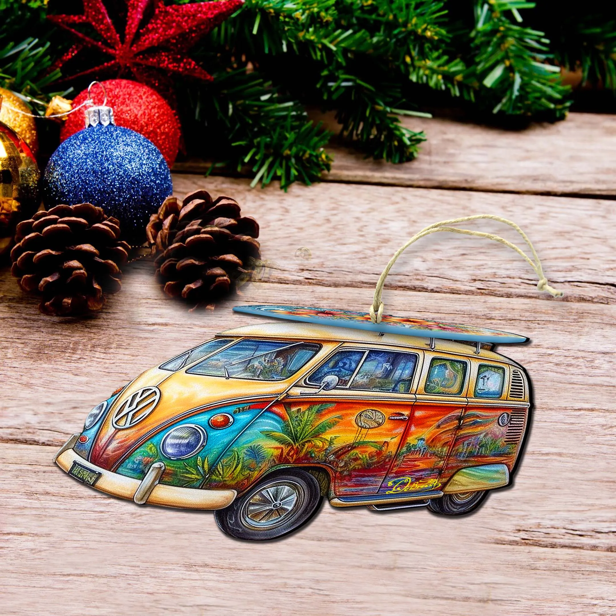 Beach Themed Ornaments - Hippie Van Wooden Ornaments by G.Debrekht | Coastal Holiday Decor - 8688203