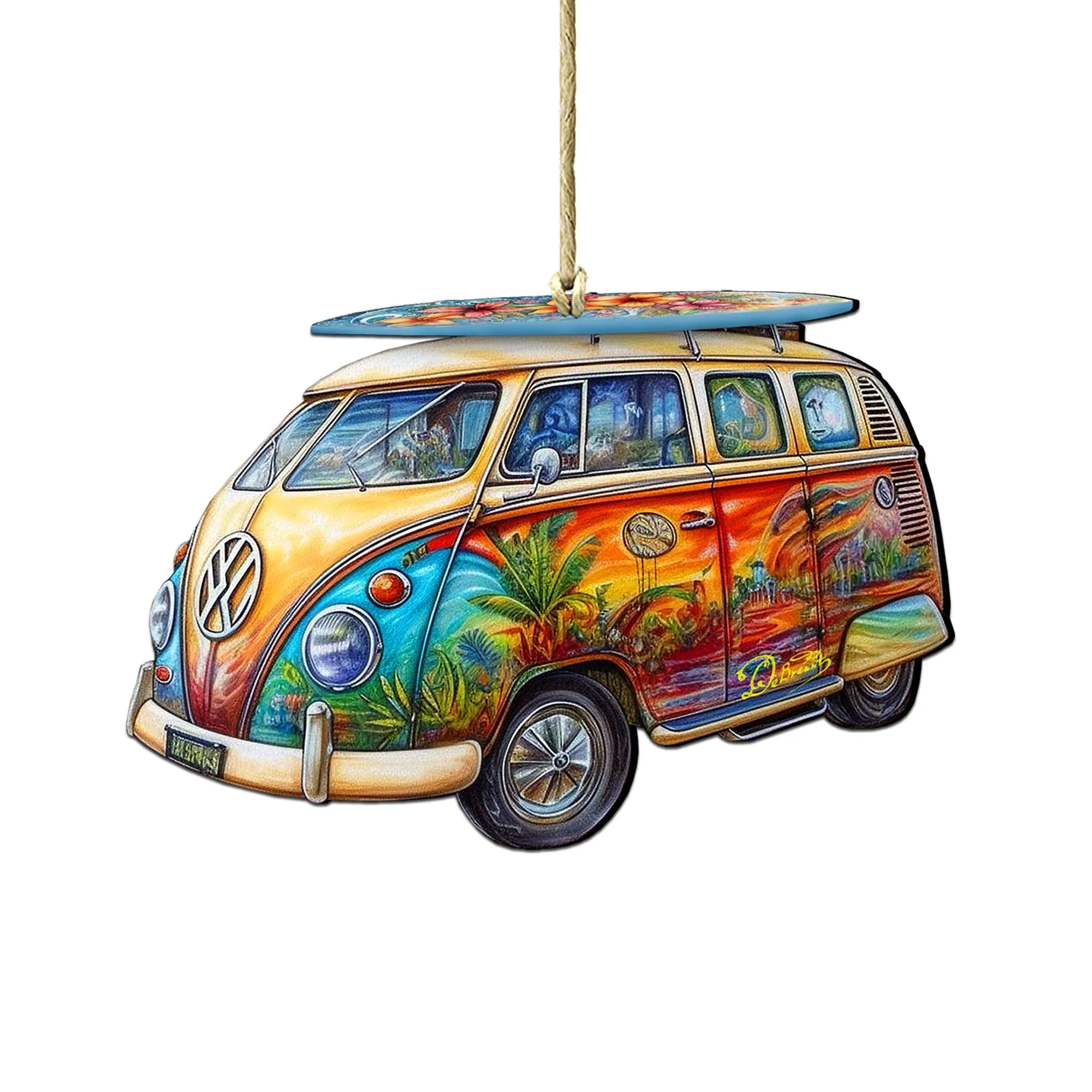 Beach Themed Ornaments - Hippie Van Wooden Ornaments by G.Debrekht | Coastal Holiday Decor - 8688203