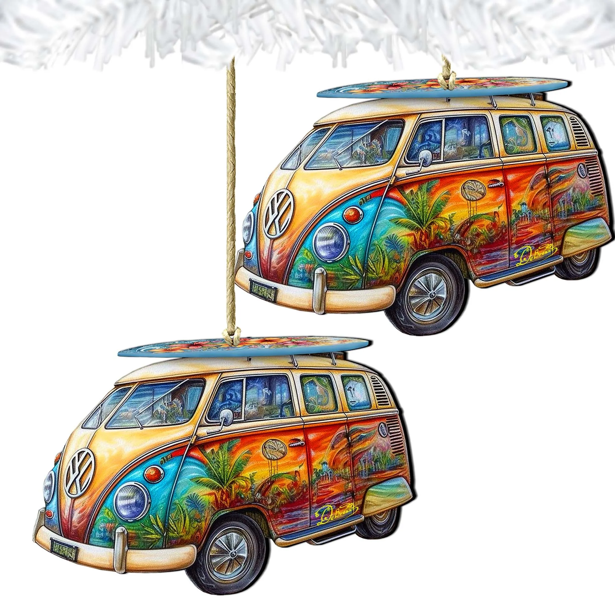 Beach Themed Ornaments - Hippie Van Wooden Ornaments by G.Debrekht | Coastal Holiday Decor - 8688203