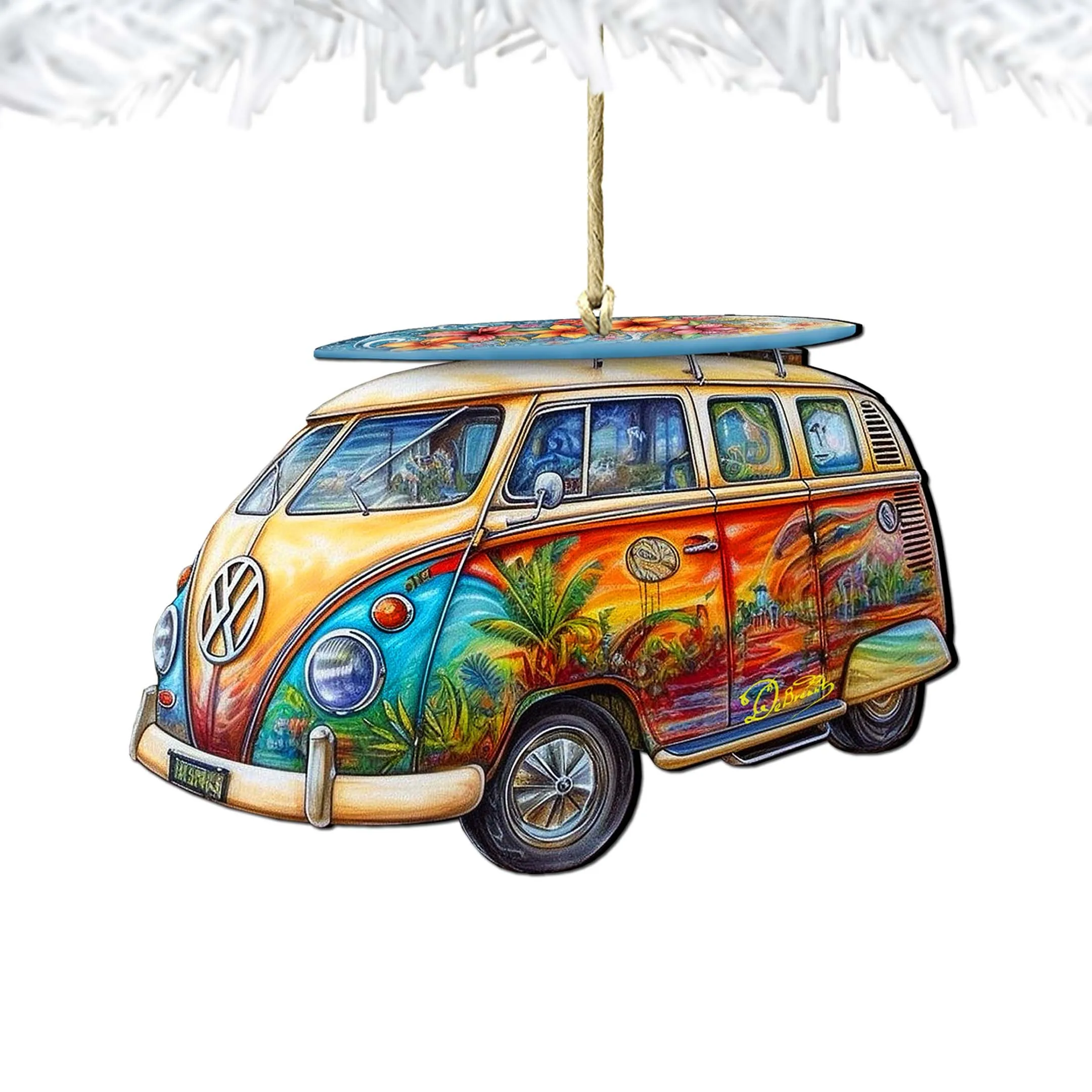 Beach Themed Ornaments - Hippie Van Wooden Ornaments by G.Debrekht | Coastal Holiday Decor - 8688203
