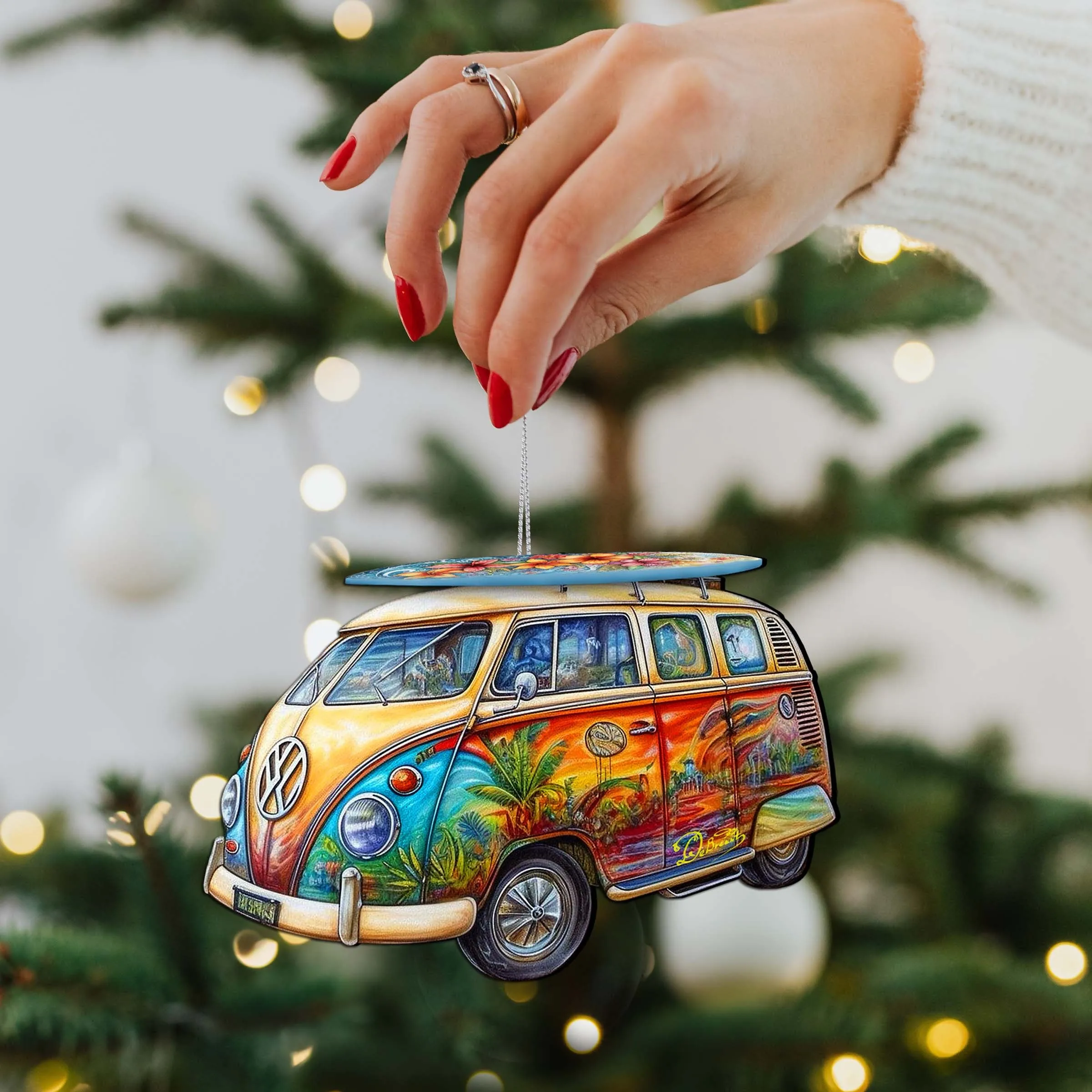 Beach Themed Ornaments - Hippie Van Wooden Ornaments by G.Debrekht | Coastal Holiday Decor - 8688203