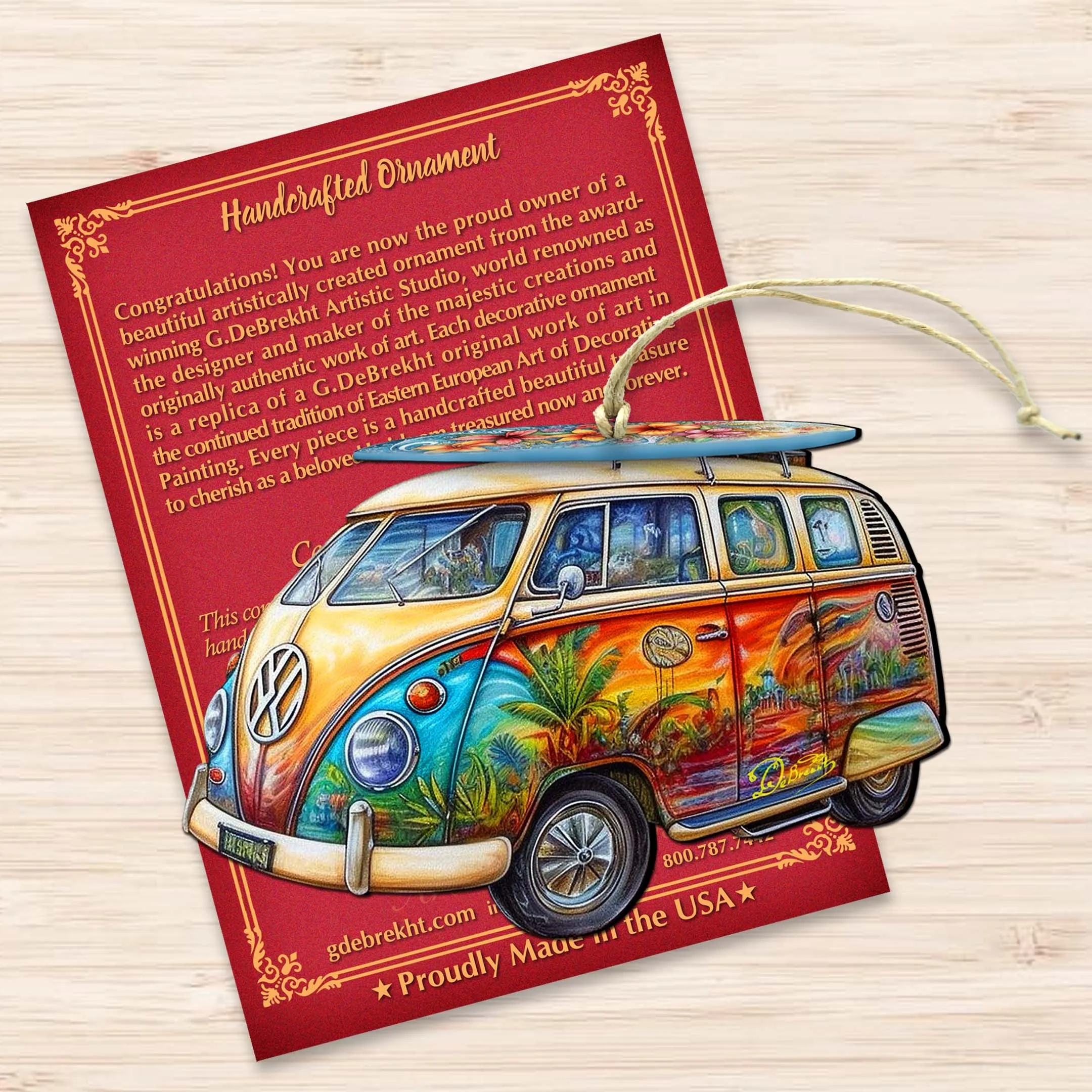 Beach Themed Ornaments - Hippie Van Wooden Ornaments by G.Debrekht | Coastal Holiday Decor - 8688203
