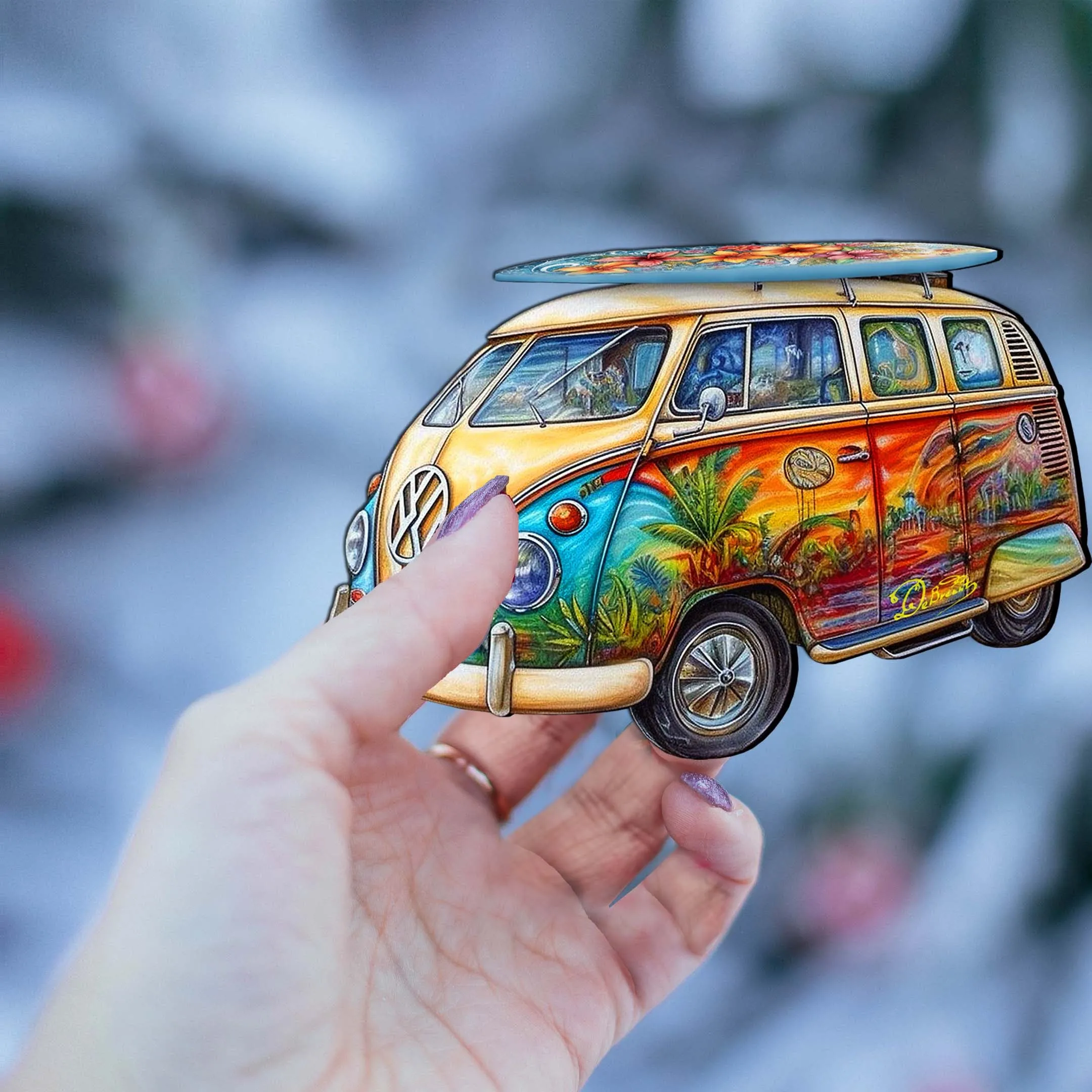 Beach Themed Ornaments - Hippie Van Wooden Ornaments by G.Debrekht | Coastal Holiday Decor - 8688203