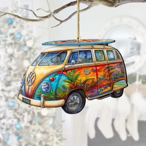 Beach Themed Ornaments - Hippie Van Wooden Ornaments by G.Debrekht | Coastal Holiday Decor - 8688203