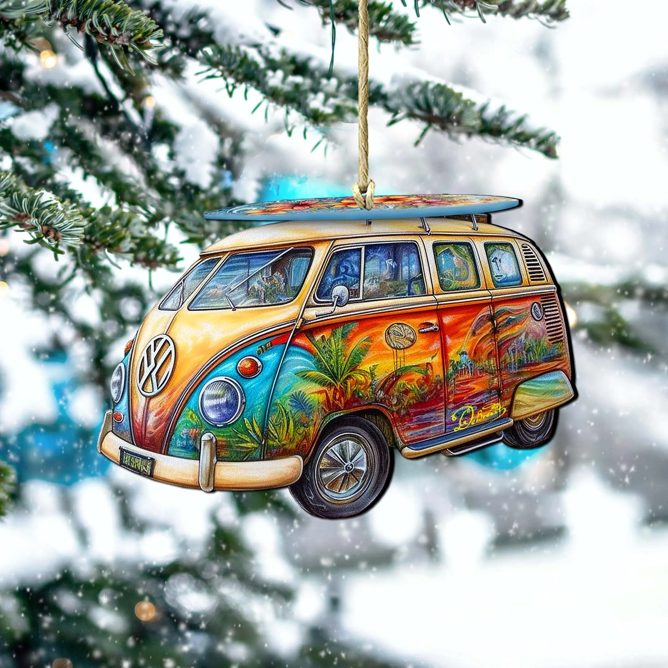 Beach Themed Ornaments - Hippie Van Wooden Ornaments by G.Debrekht | Coastal Holiday Decor - 8688203