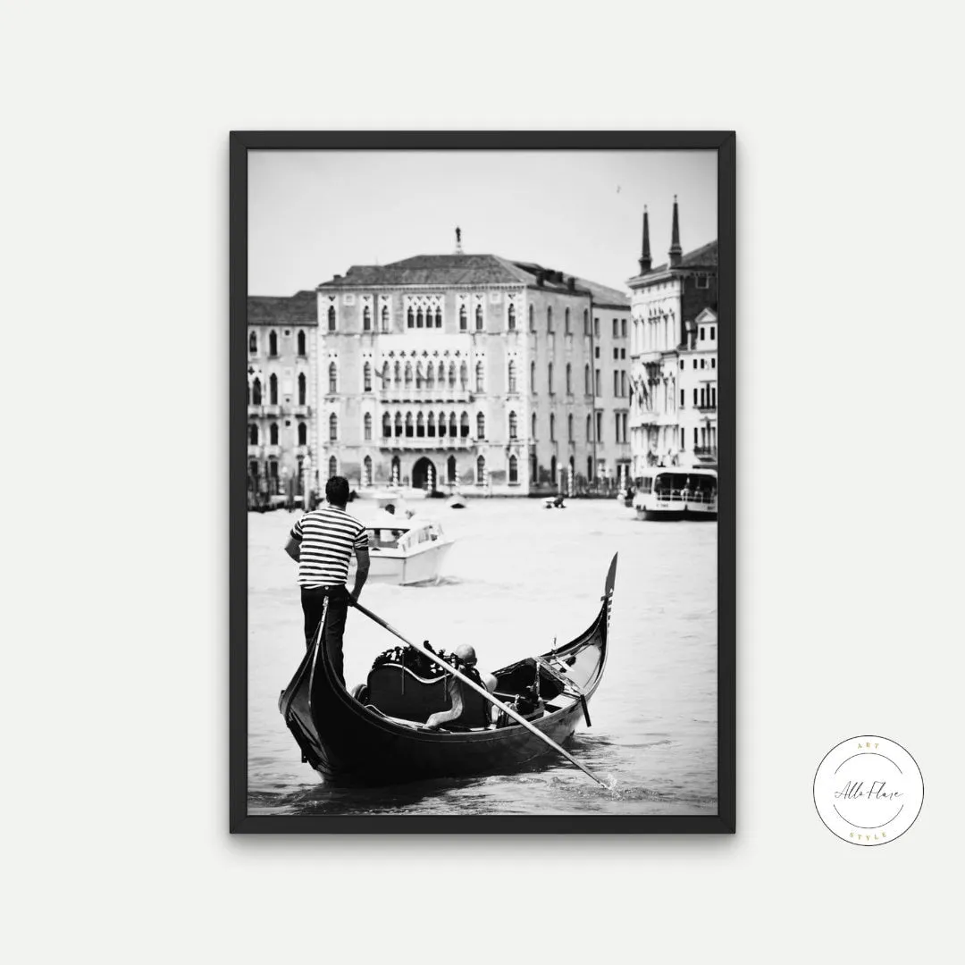 Black And White Venice Poster PRINTABLE WALL ART, Venice Wall Art, Retro Travel Poster, Italy Travel Poster, Coastal Wall Decor, Venice Canal
