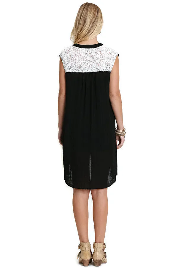 Bohemian Lace Sleeveless Dress, Black