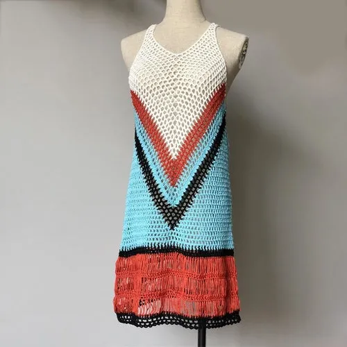 Bohemian Multi Color-Blocked Short Dress Casual