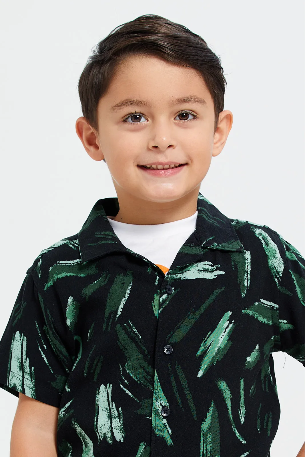 Boys Black And White Shirt With T-Shirt Set (2 Piece)