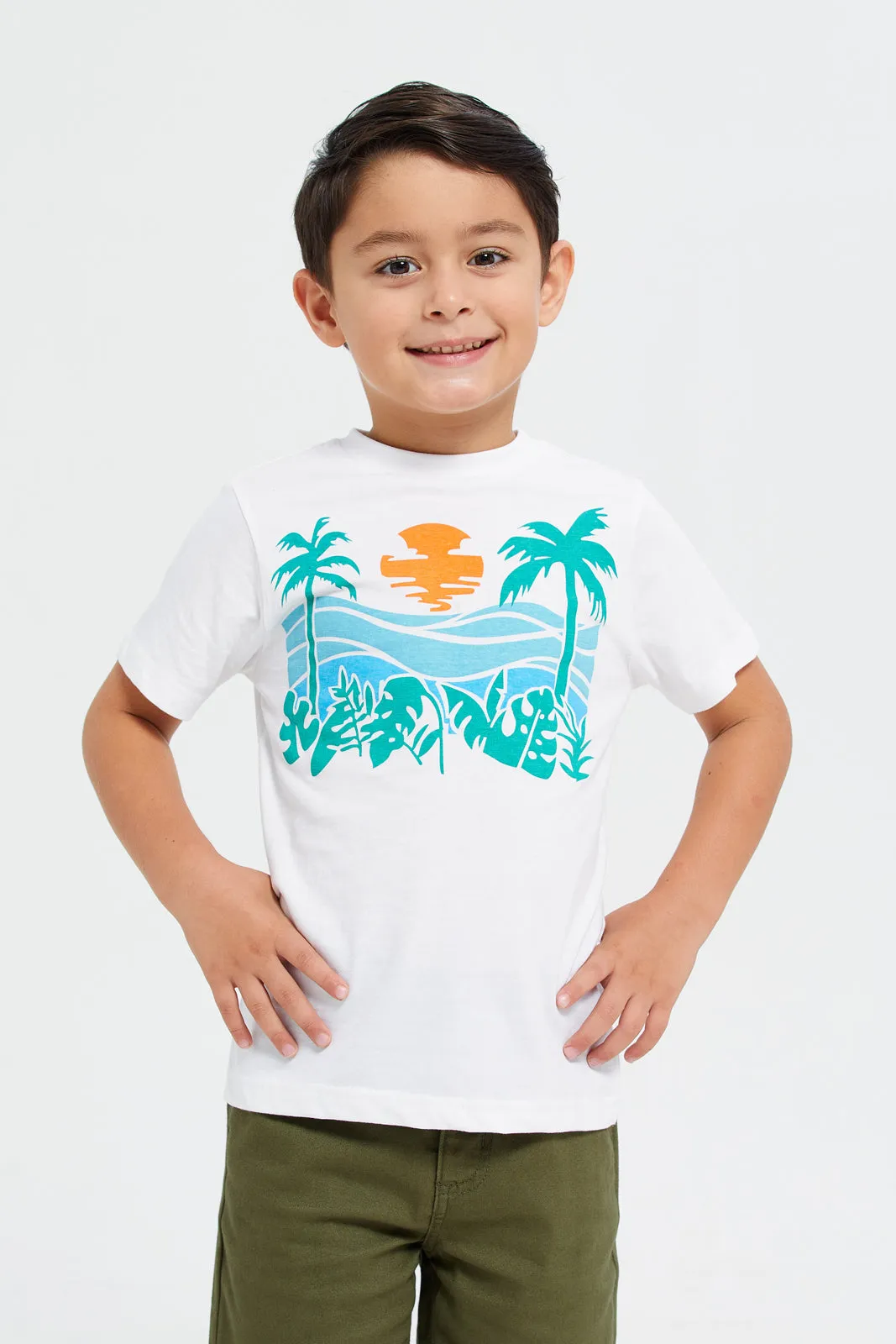 Boys Black And White Shirt With T-Shirt Set (2 Piece)