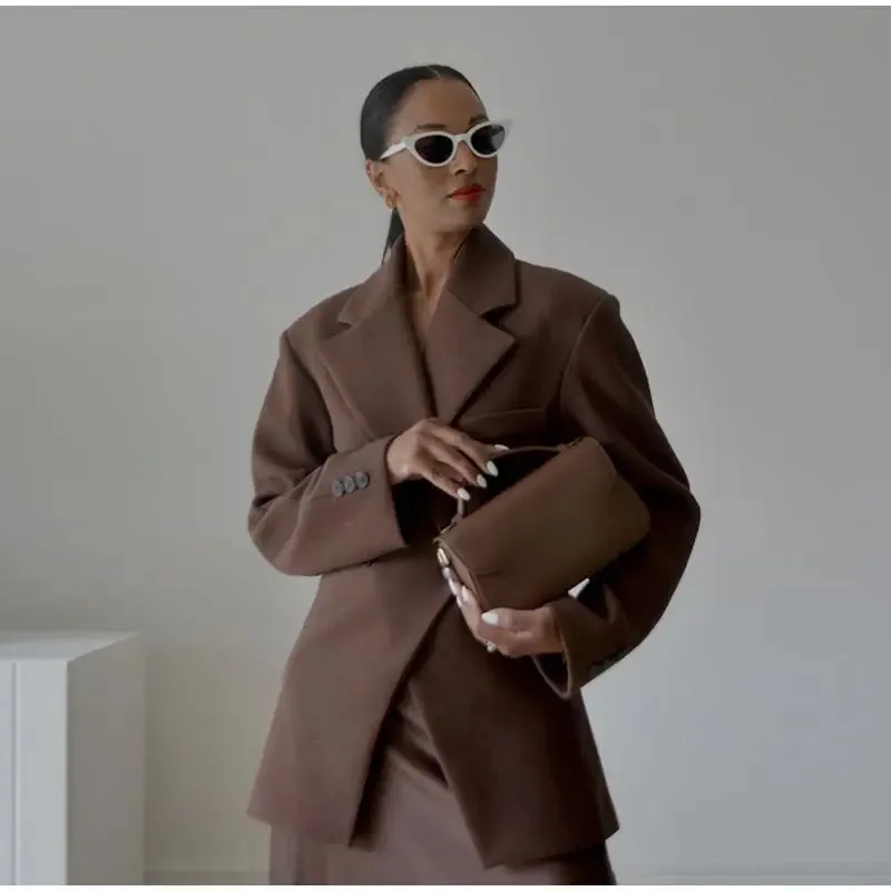 Casual Brown Lapel Blazer