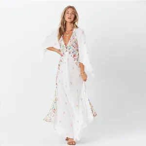 Casual White Geometric Print Maxi Dress