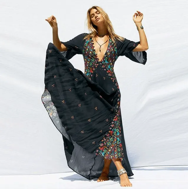 Casual White Geometric Print Maxi Dress