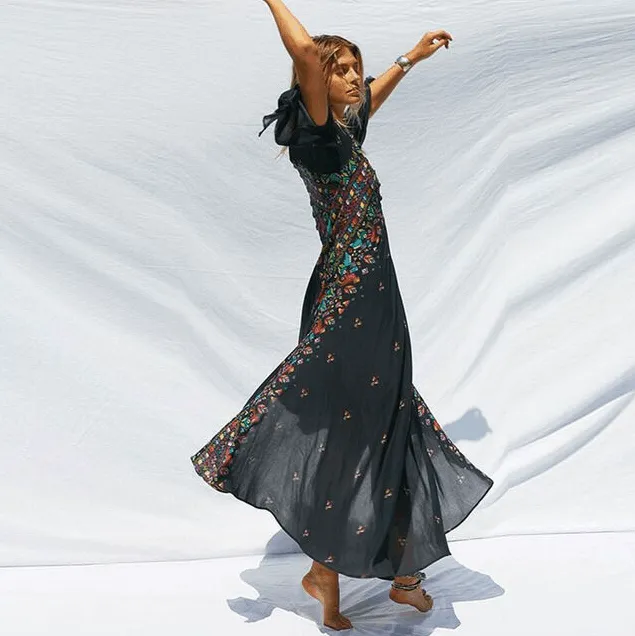 Casual White Geometric Print Maxi Dress