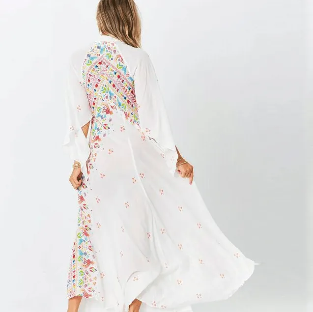Casual White Geometric Print Maxi Dress