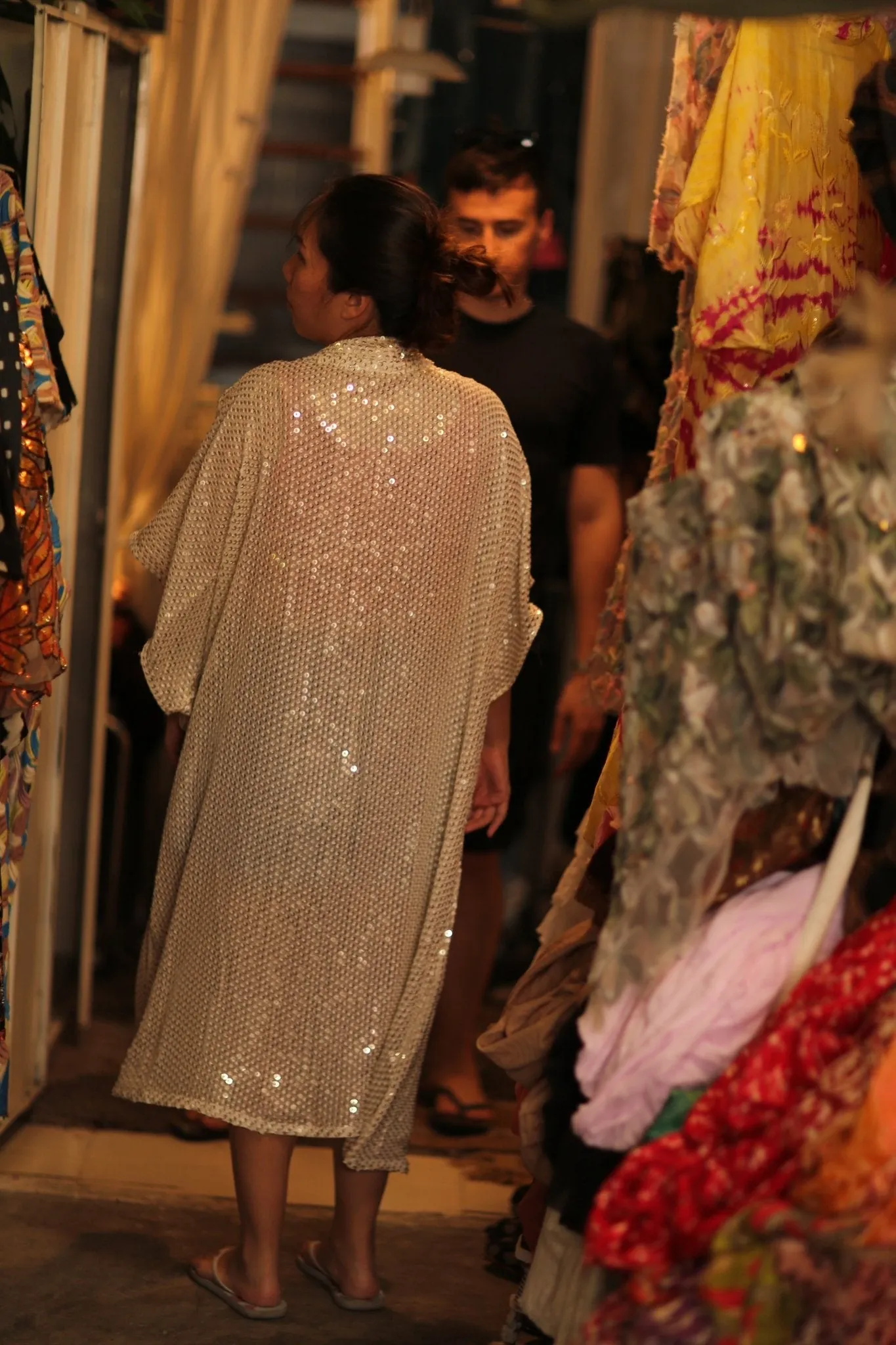 CHIFFON SILK SEQUIN EMBROIDERED KIMONO AENU