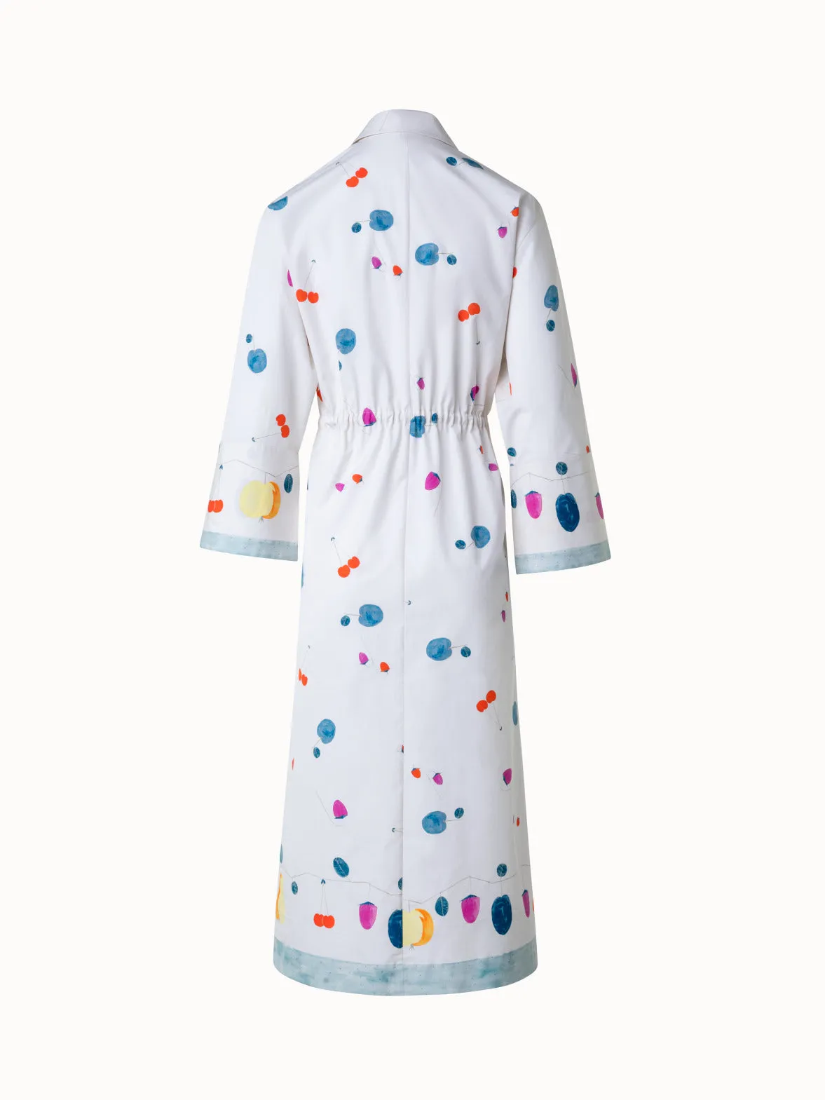 Cotton Midi Shirt Dress with Fruits Print
