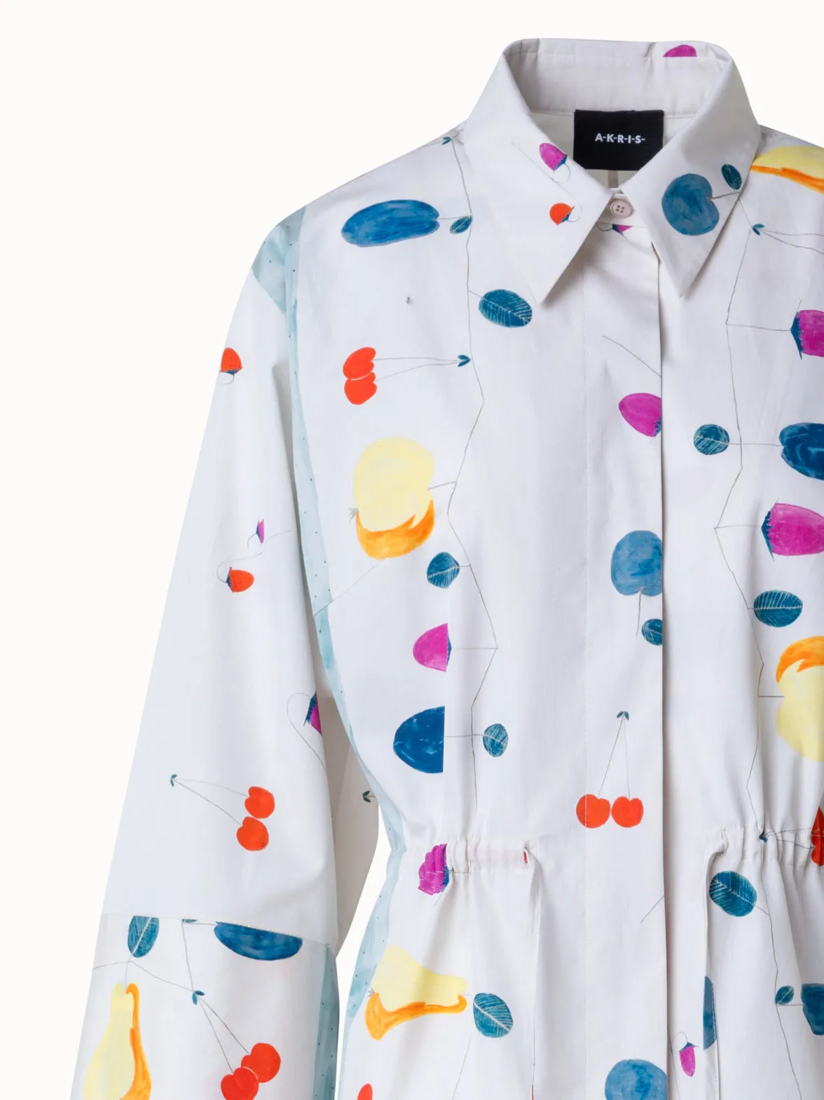 Cotton Midi Shirt Dress with Fruits Print