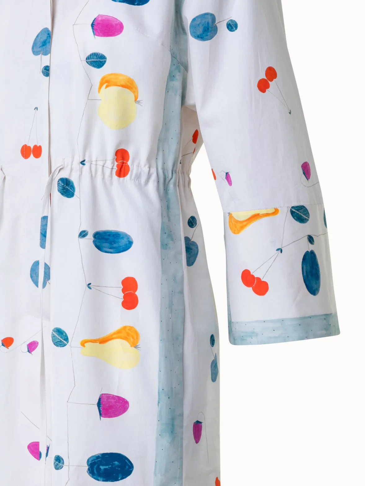 Cotton Midi Shirt Dress with Fruits Print