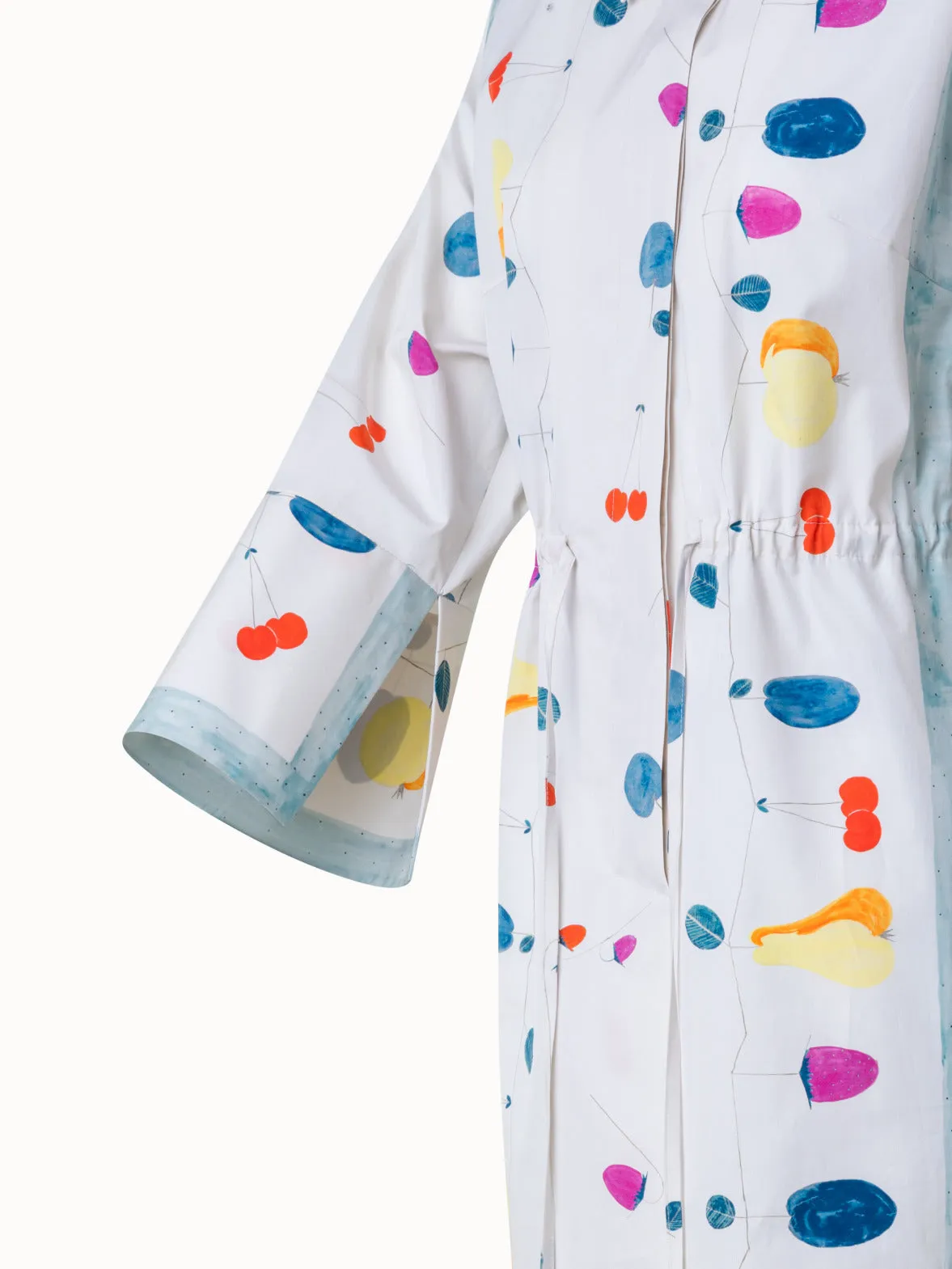 Cotton Midi Shirt Dress with Fruits Print