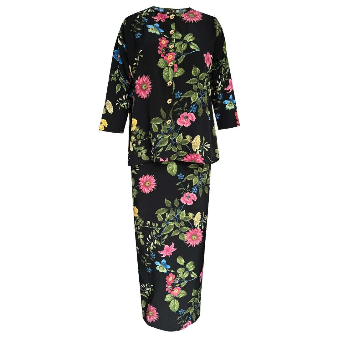 Danni Satin Kurung Set - Black