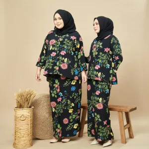 Danni Satin Kurung Set - Black