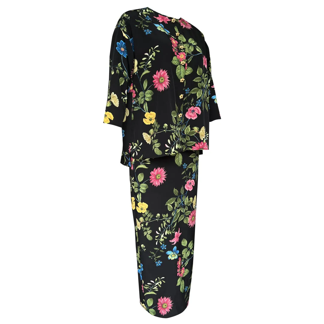 Danni Satin Kurung Set - Black