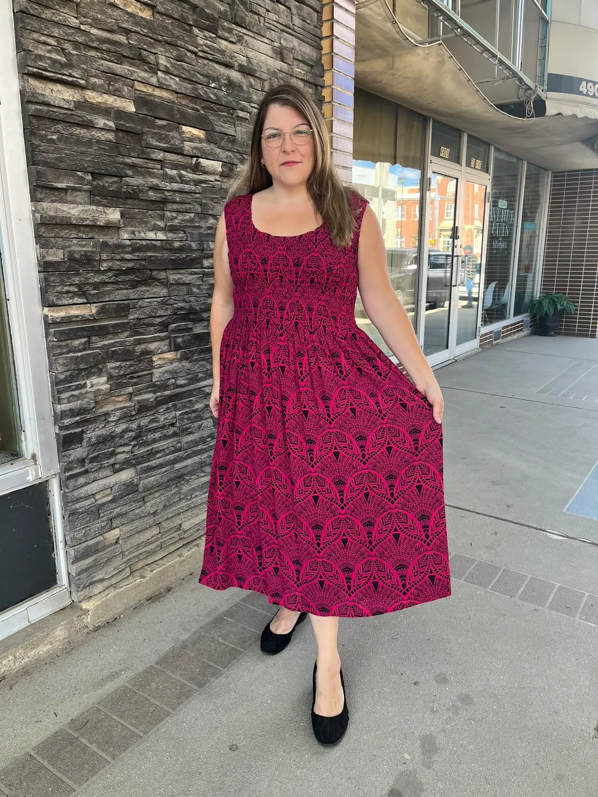 Dress Fuschia Black Pink Pineapple