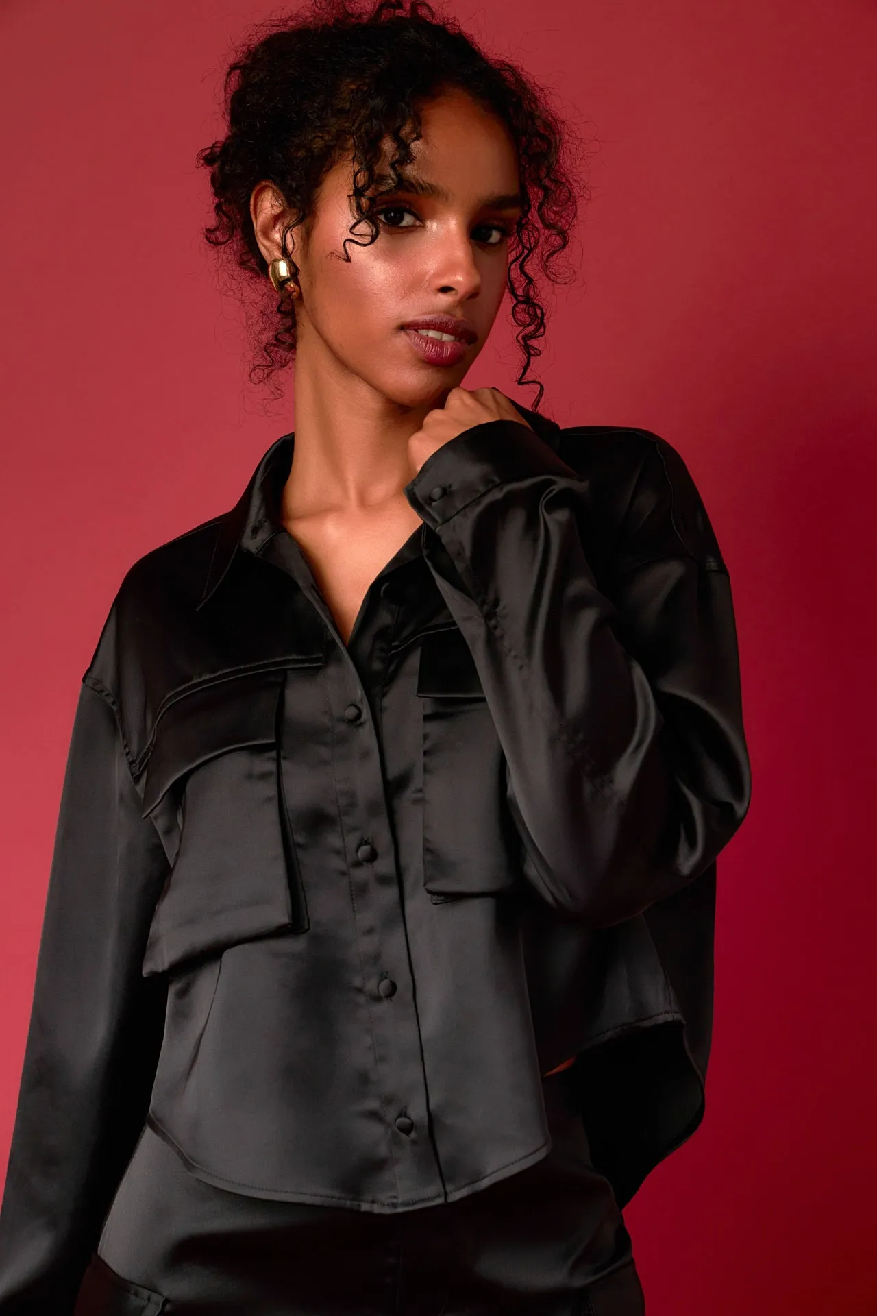 Endless Rose - Satin Pocket Detailed Top