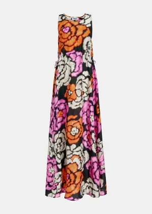 Essential Antwerp  Black/Orange/Ecru Silk Dress with Floral Print