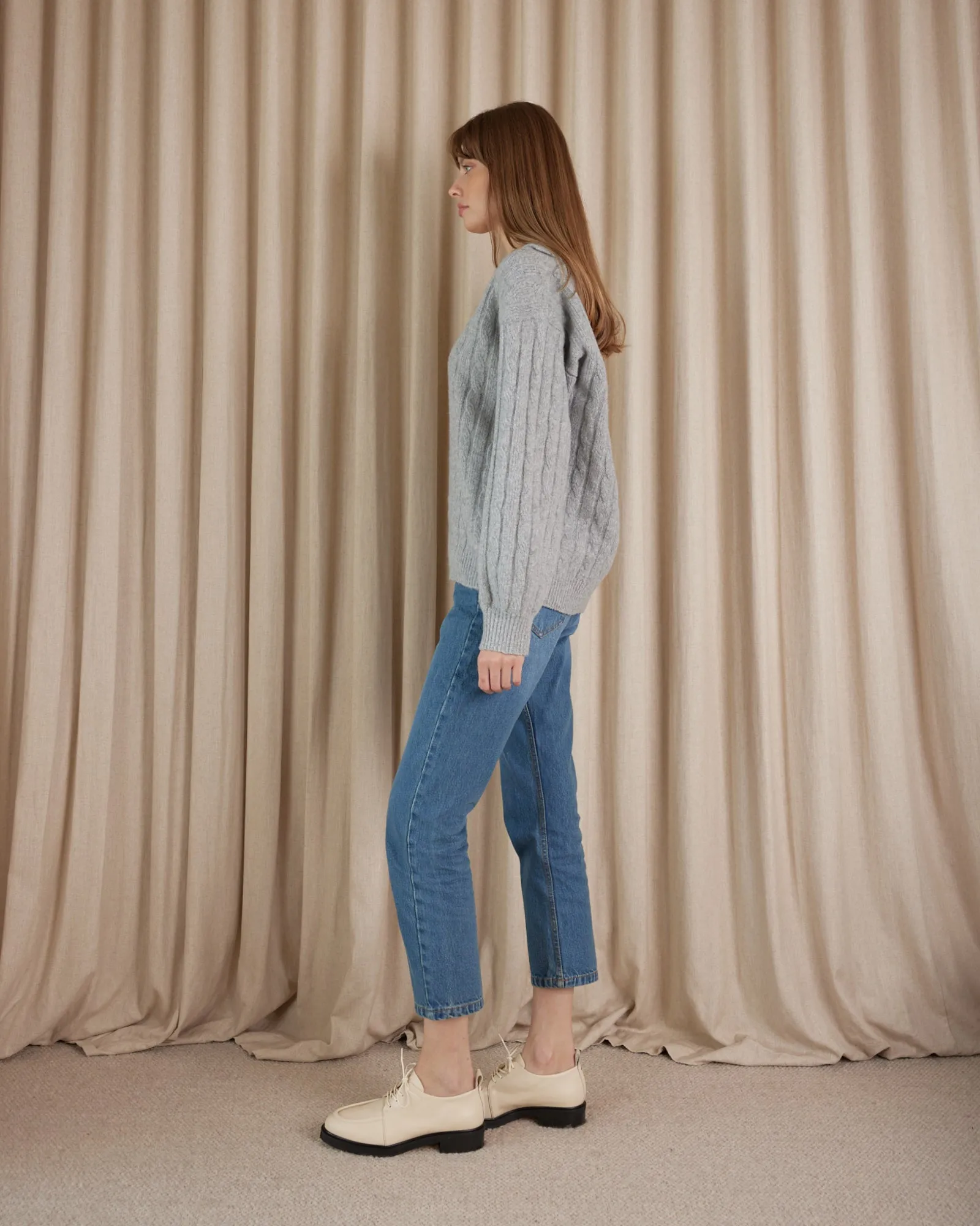 Etienne Cable Knit Jumper - Grey Marle