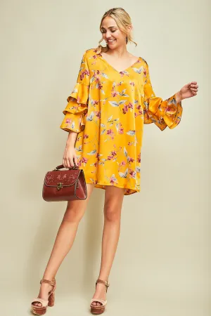 Floral and Ruffle Sleeve Dress