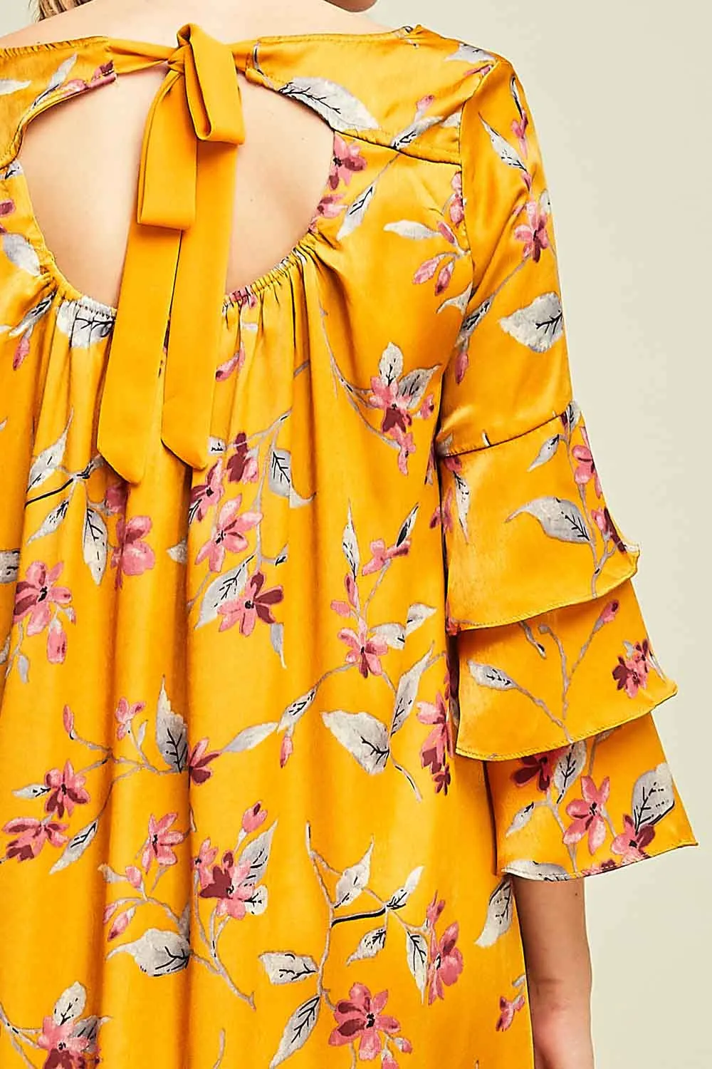 Floral and Ruffle Sleeve Dress