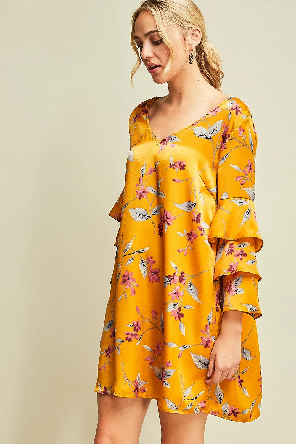 Floral and Ruffle Sleeve Dress