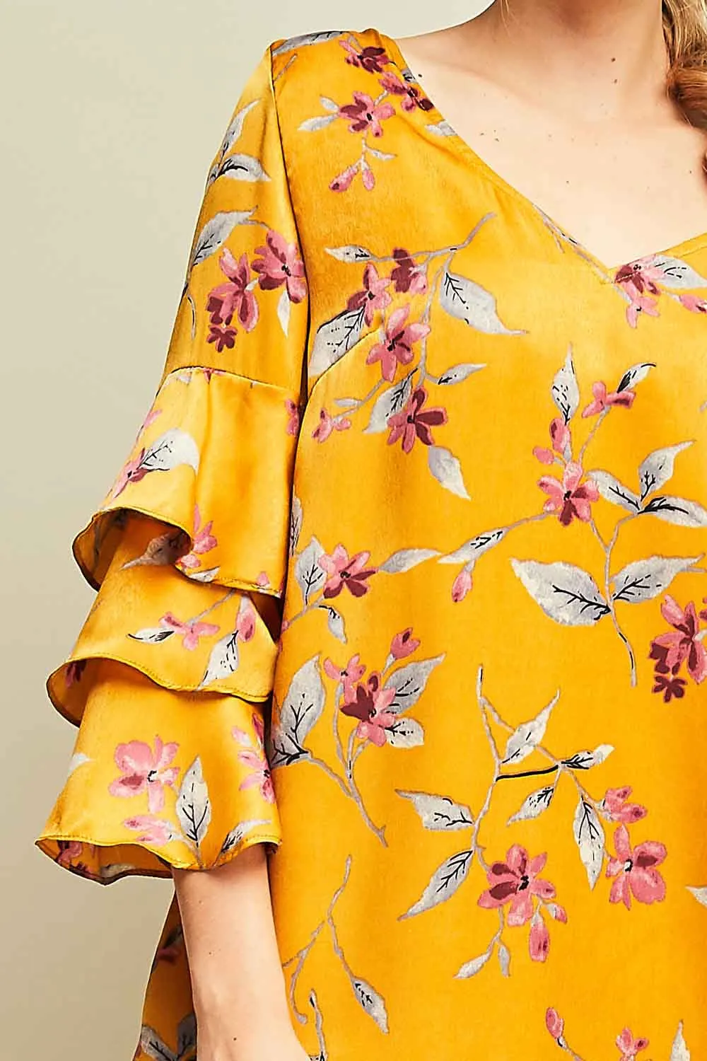 Floral and Ruffle Sleeve Dress