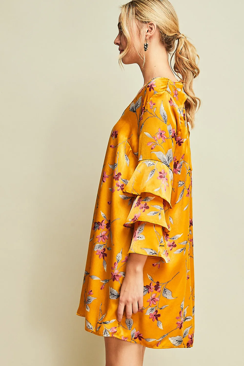 Floral and Ruffle Sleeve Dress