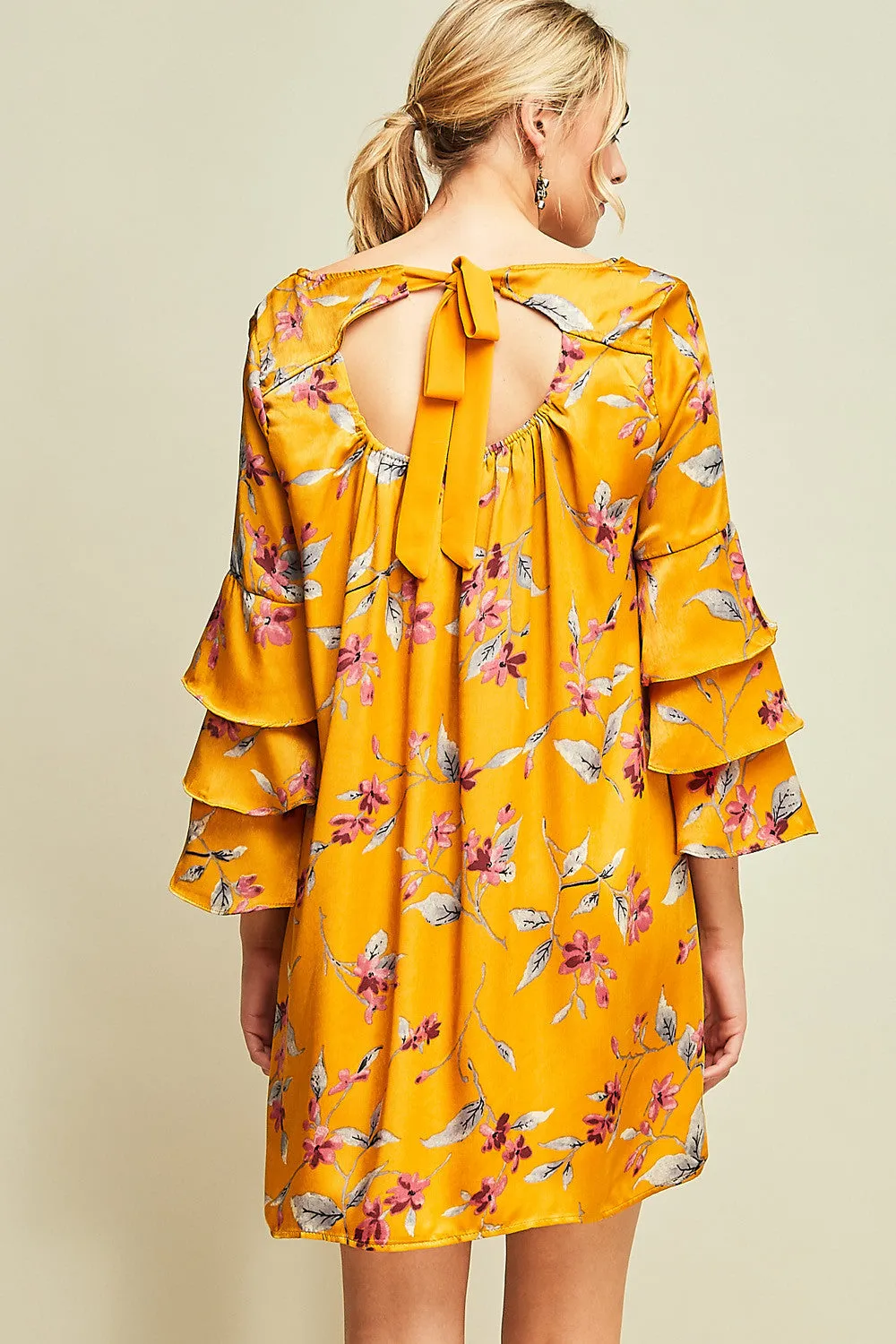 Floral and Ruffle Sleeve Dress