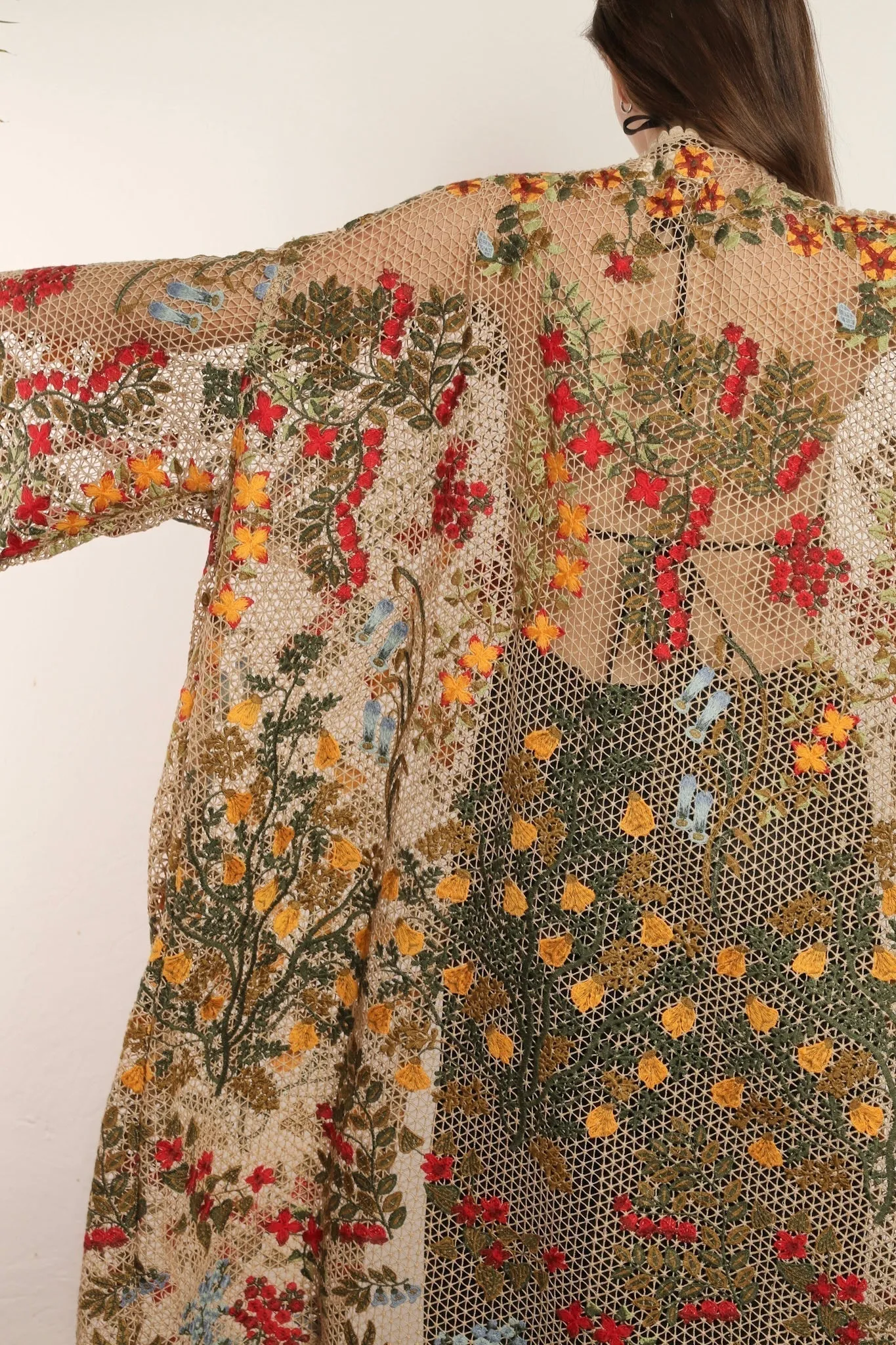 FLOWER COTTON LACE EMBROIDERED KIMONO