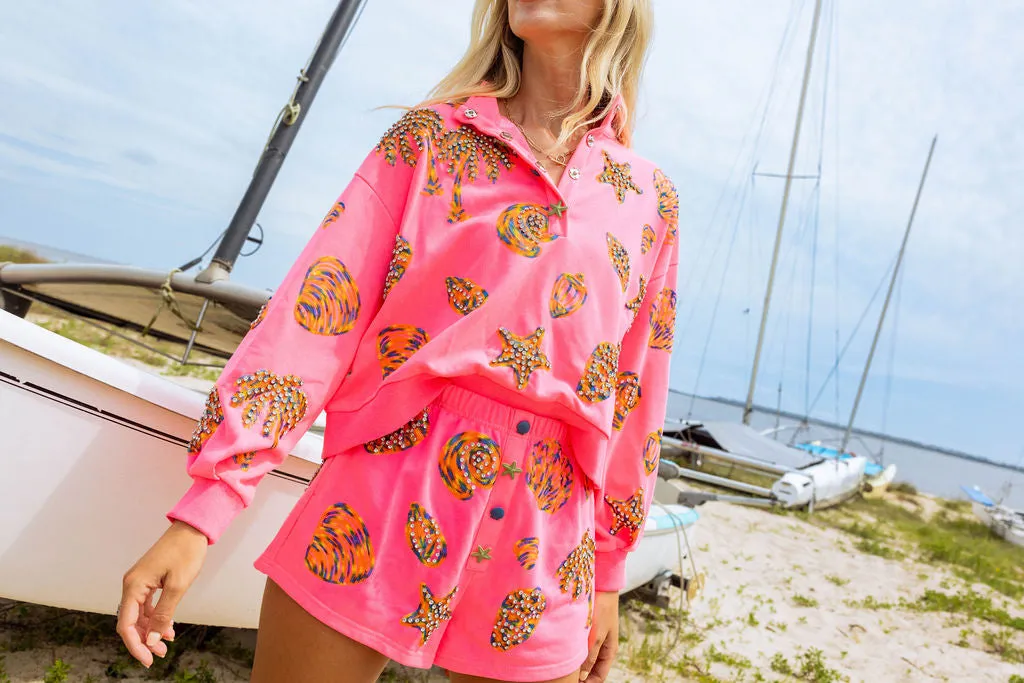 Hot Pink Multi Shell Henley Short