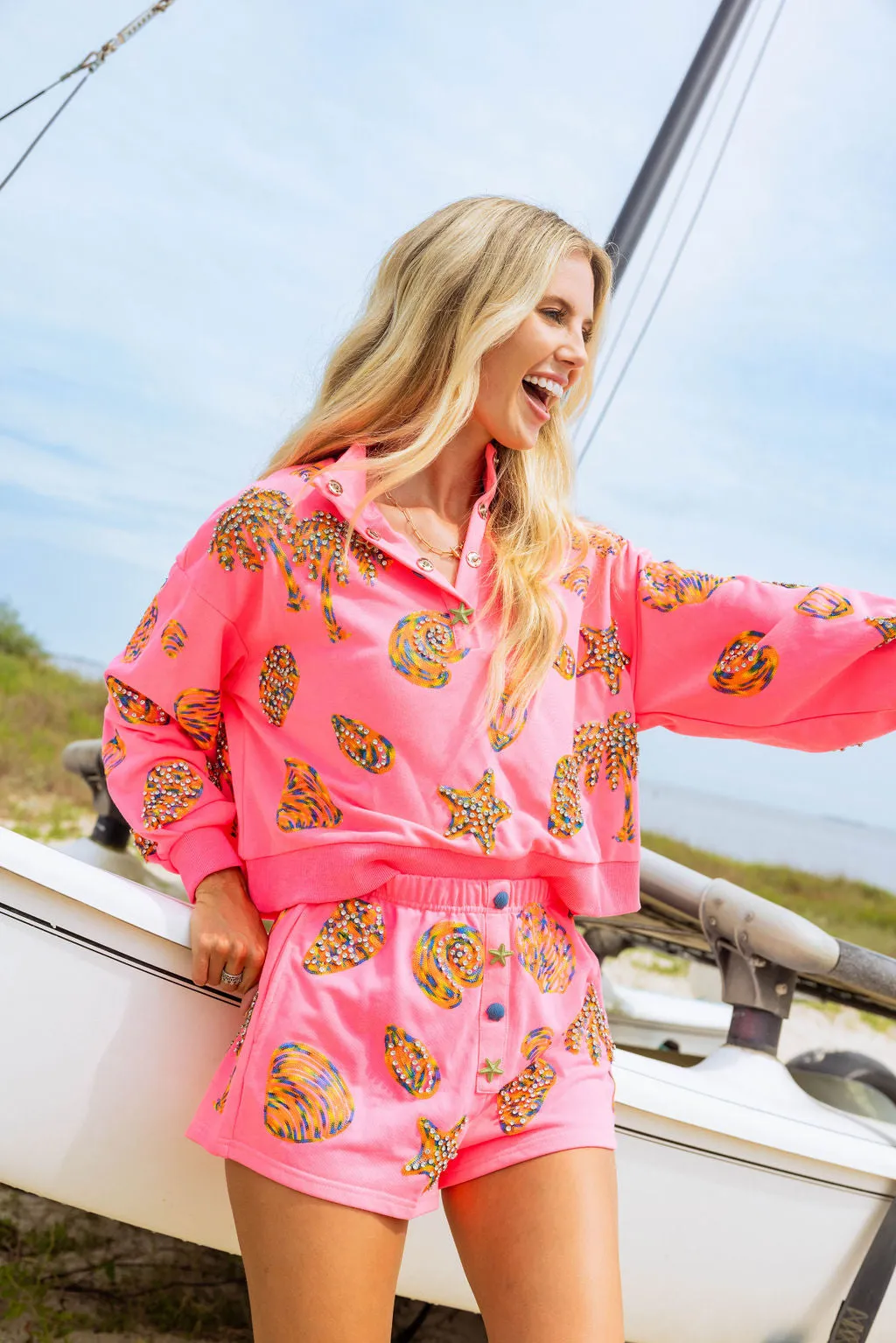 Hot Pink Multi Shell Henley Short