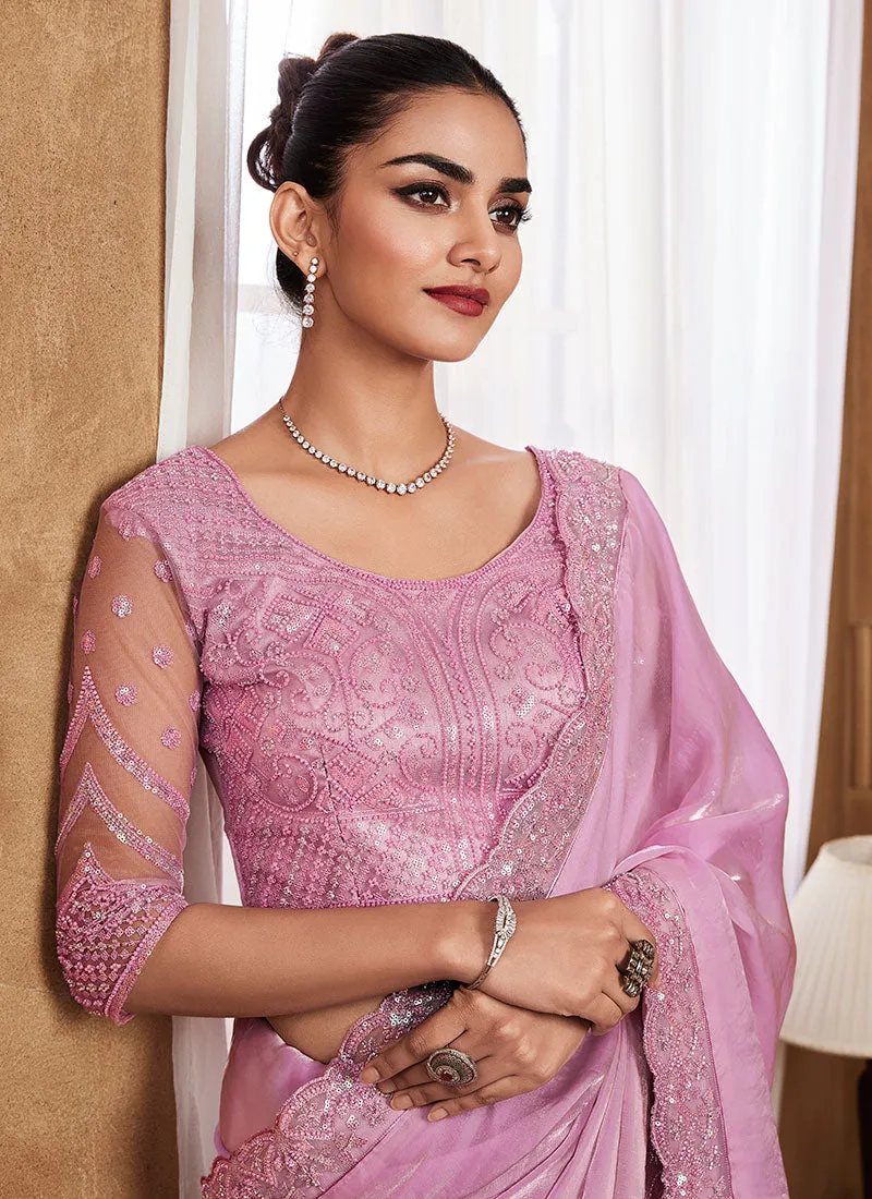 Lavender Sequence Wedding Silk Saree