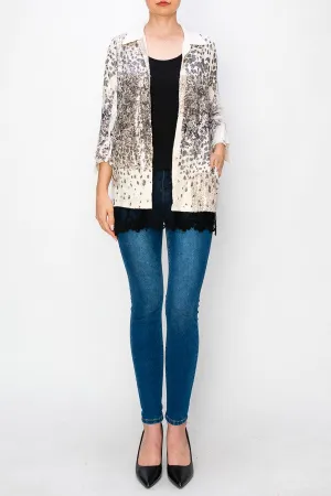 Leo Rose Button Up Blouse with Sequin and Lace Detail