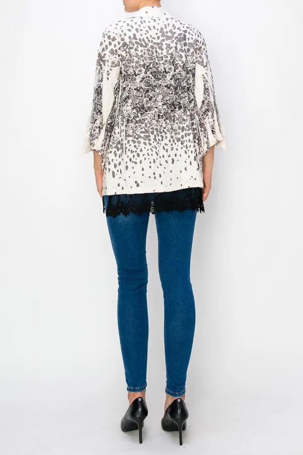 Leo Rose Button Up Blouse with Sequin and Lace Detail